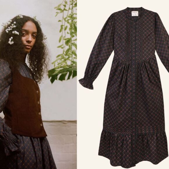 MEADOWS The Sierra Dress US2 Organic Cotton Prairie Cottagecore Puff Sleeves - Picture 1 of 10